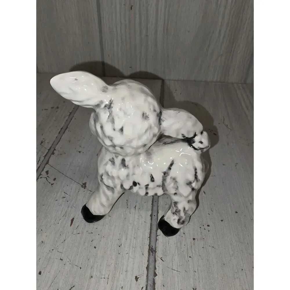 Vintage Anthropomorphic Lamb Figurine White w/Pink Ears Cottagecore Heritage